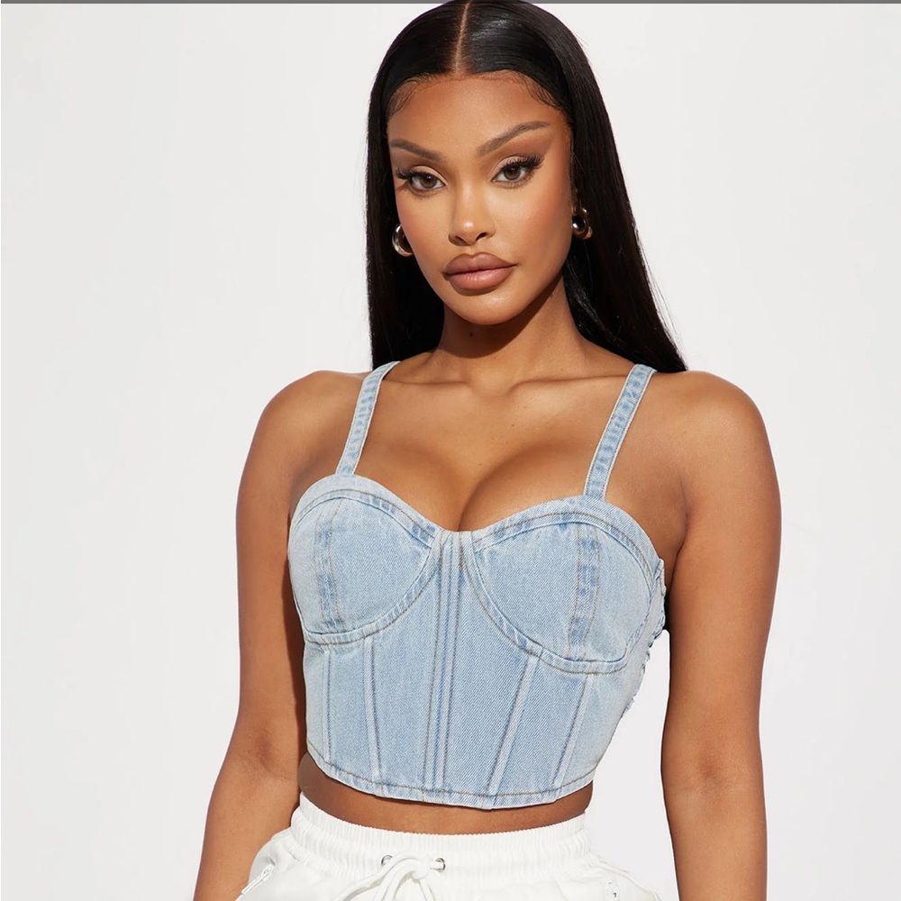Fashion nova denim crop top. New with tags.